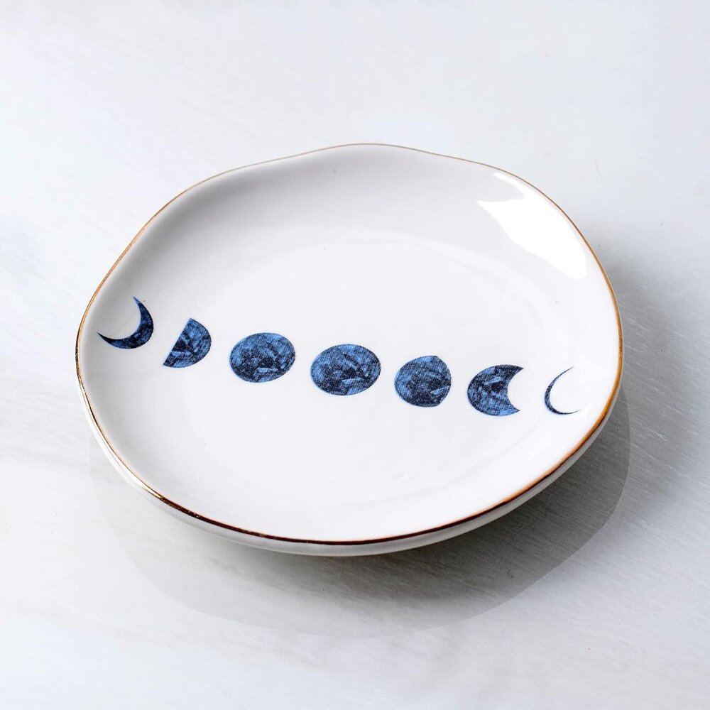 Ceramic Moon Jewelry Dish Tray Ring Holder